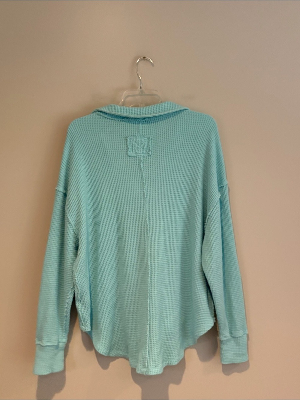 Aerie Light Aqua Waffle Knit Collared Pullover Size M - Picture 3 of 6